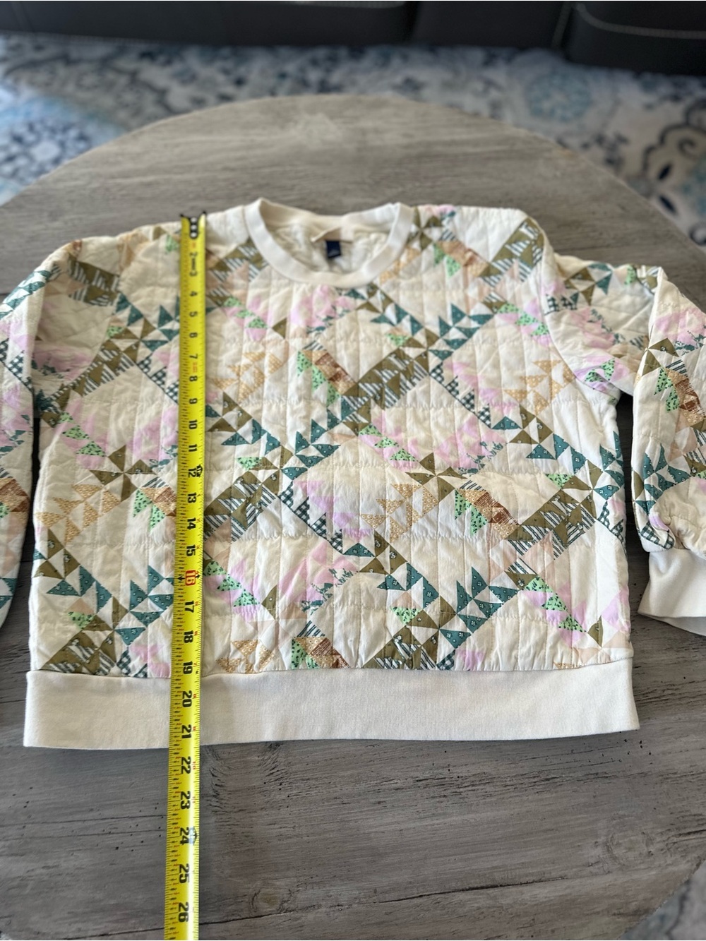 Universal Thread Quilted Crewneck Sweatshirt - Cream, Pink & Green - Picture 4 of 8